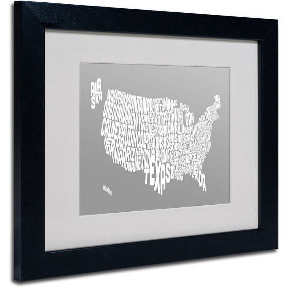 Trademark Fine Art "GREY-USA States Text Map" Matted Framed by Michael Tompsett