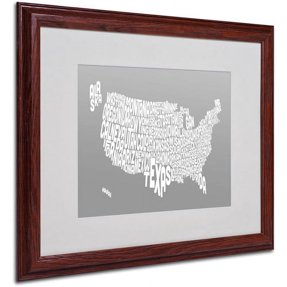 Trademark Fine Art "GREY-USA States Text Map" Matted Framed by Michael Tompsett