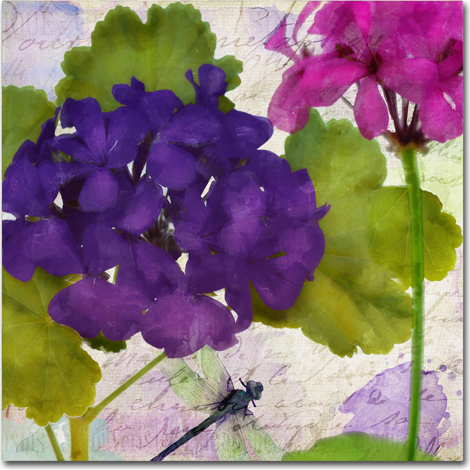 Purple and Pink Floral Canvas Art with Dragonfly