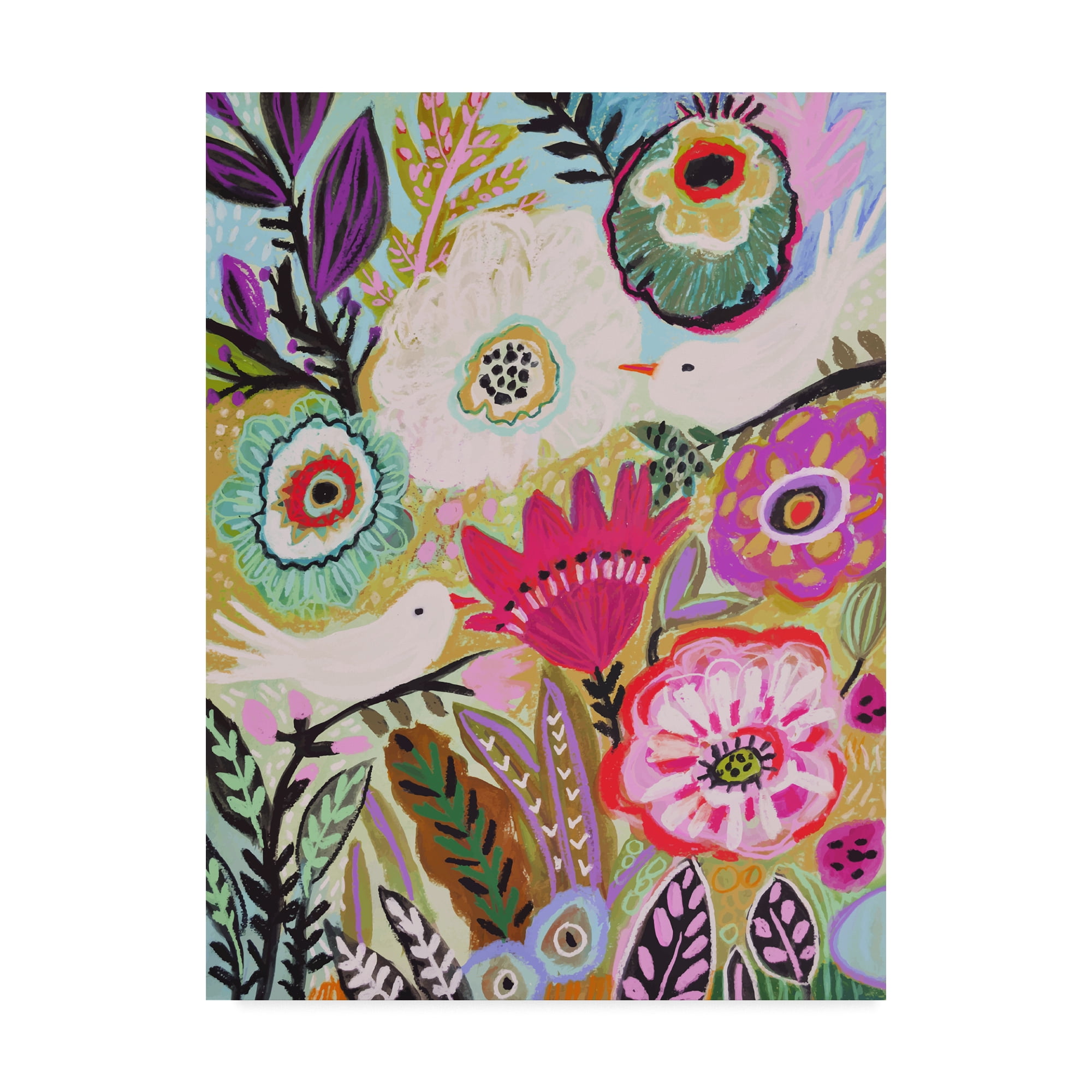 Colorful Floral and Bird Canvas Art, 14x19