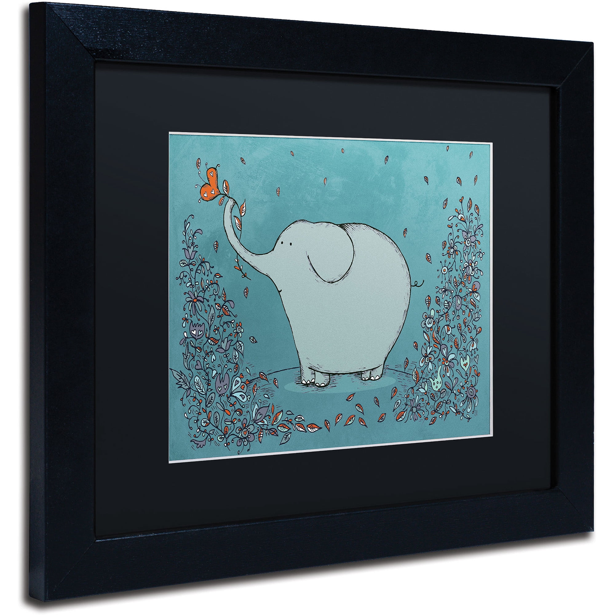 Trademark Fine Art "Garden Elephant" Canvas Art by Carla Martell, Black Matte, Black Frame