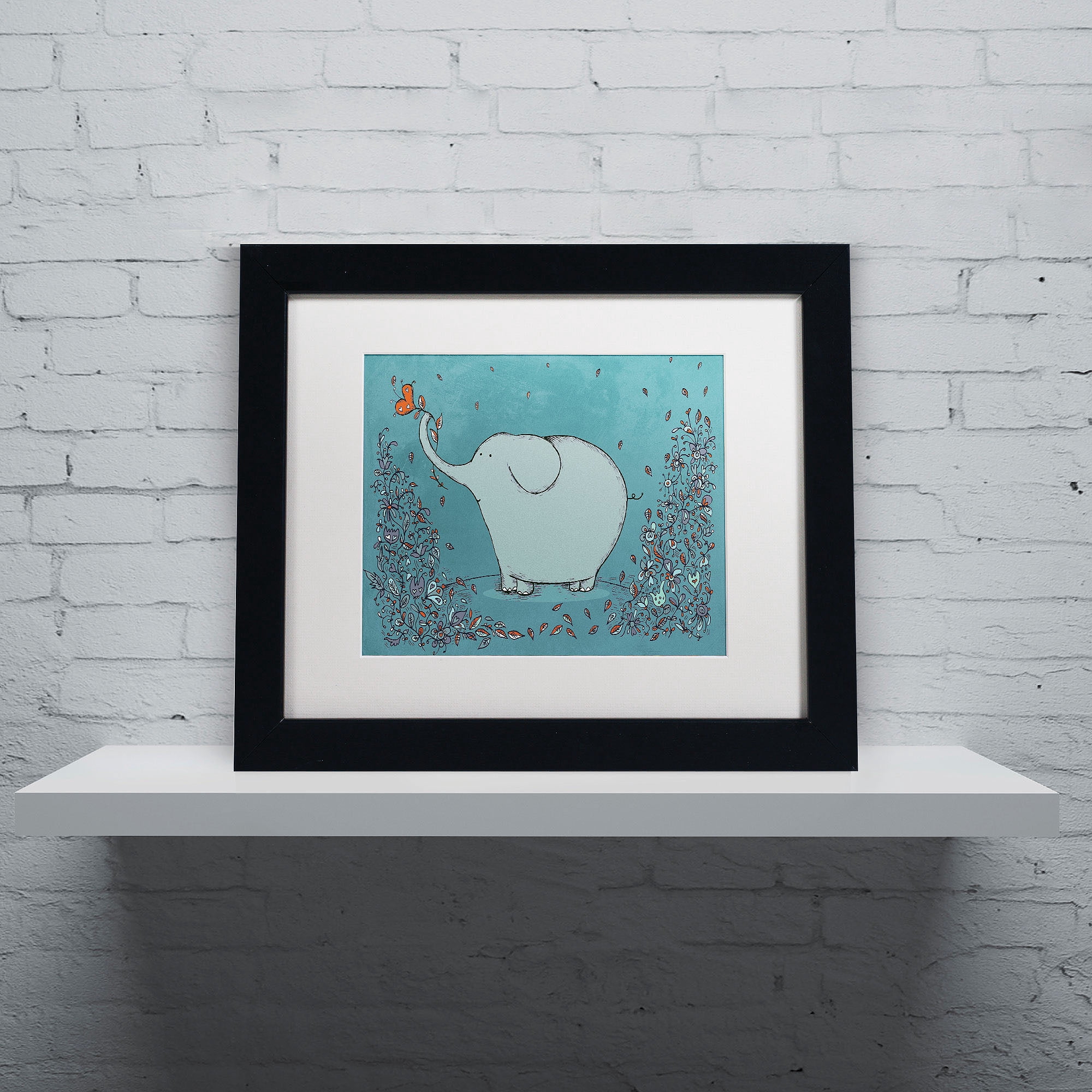 Trademark Fine Art "Garden Elephant" Canvas Art by Carla Martell, White Matte, Black Frame