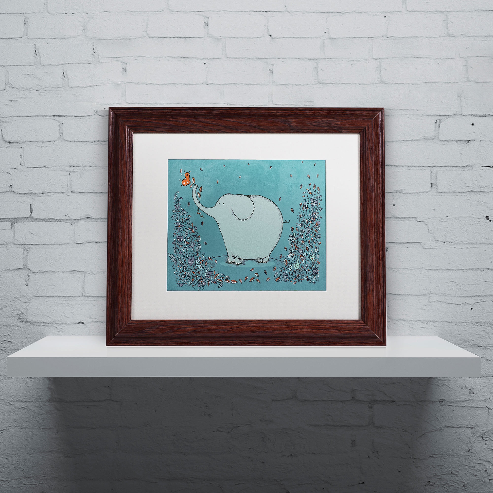 Trademark Fine Art "Garden Elephant" Canvas Art by Carla Martell, White Matte, Wood Frame