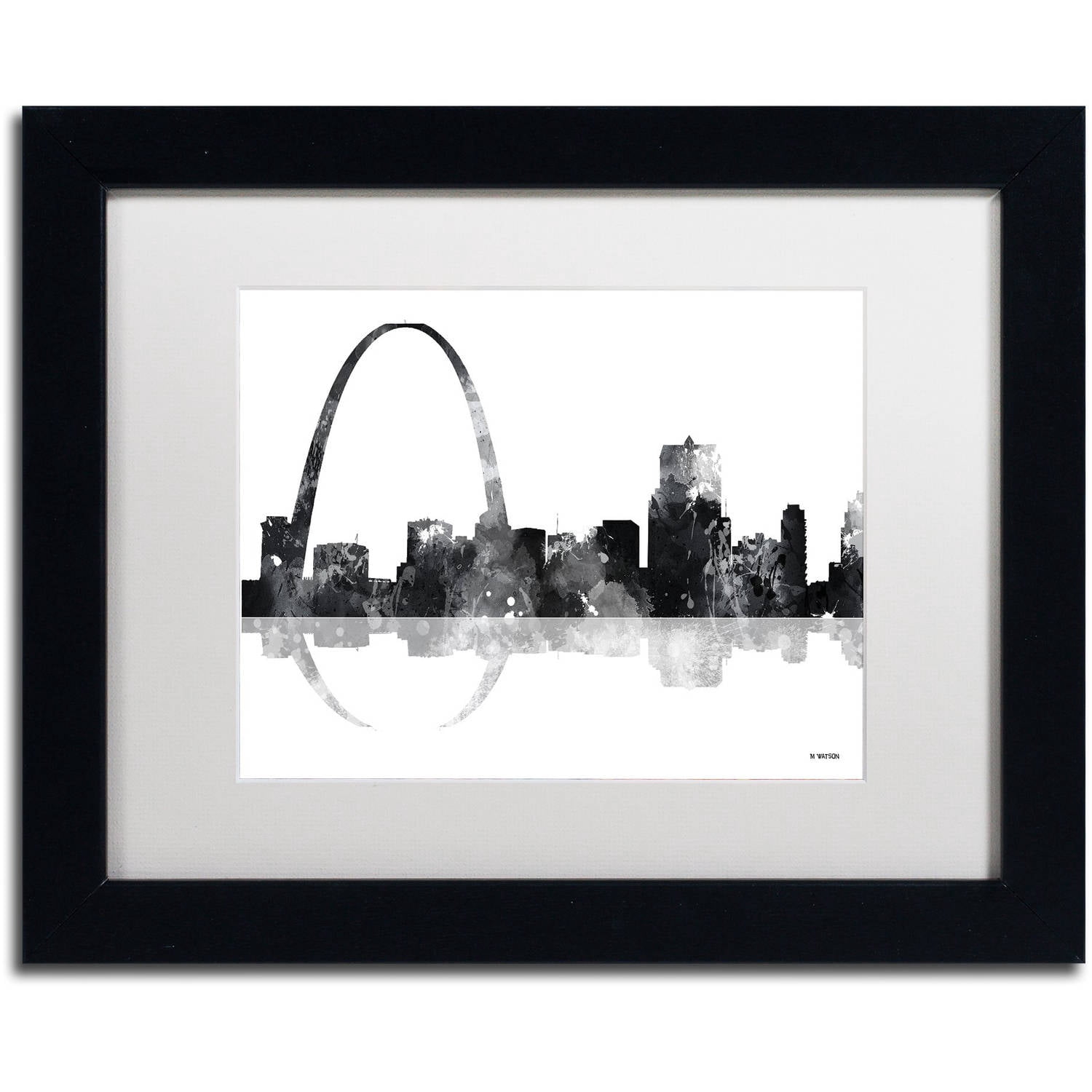 Trademark Fine Art "Gateway Arch St Louis Skyline BG-1" Canvas Art by Marlene Watson, White Matte, Black Frame