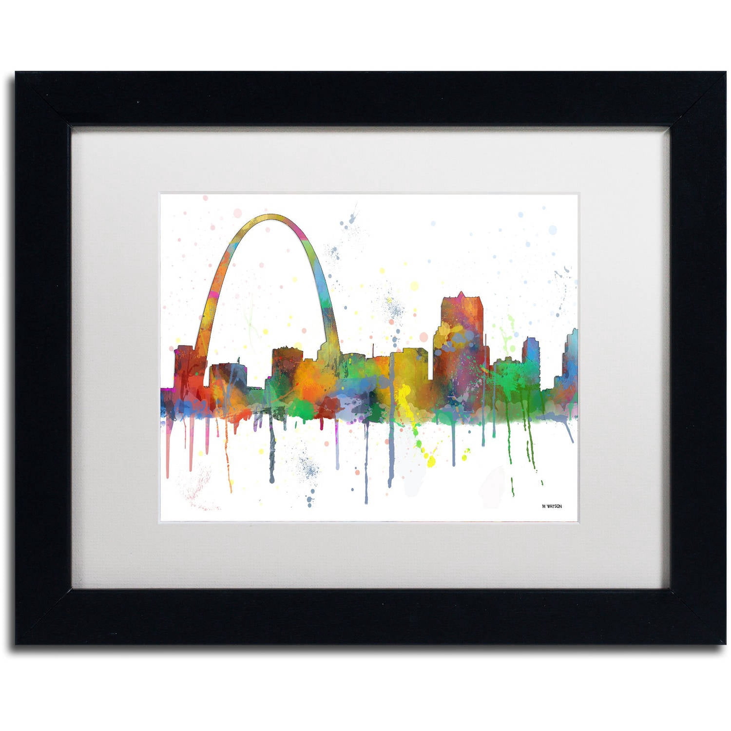 Trademark Fine Art "Gateway Arch St Louis Skyline" Canvas Art by Marlene Watson, White Matte, Black Frame