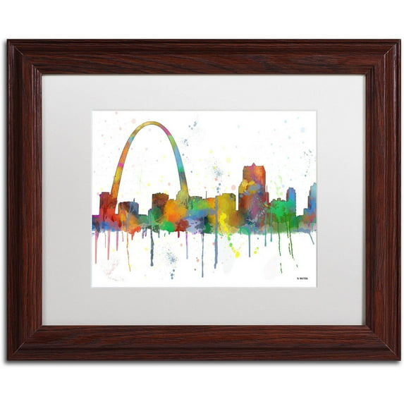 Trademark Fine Art "Gateway Arch St Louis Skyline" Canvas Art by Marlene Watson, White Matte, Wood Frame