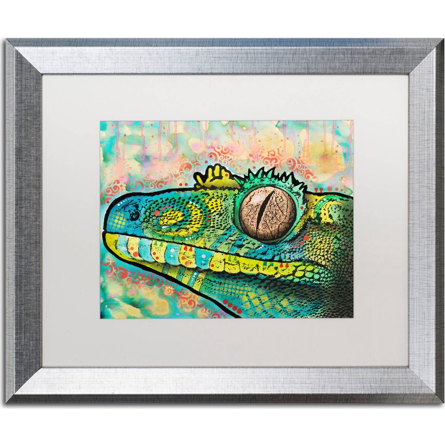 Trademark Fine Art "Gecko" Canvas Art by Dean Russo, White Matte, Silver Frame