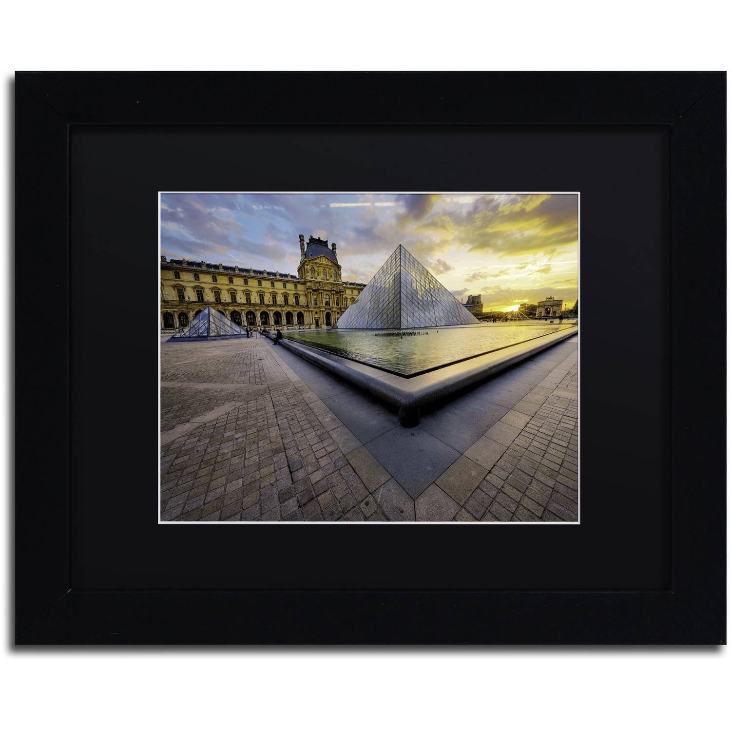 Trademark Fine Art "Geometry of the Louvre Museum" Canvas Art by Mathieu Rivrin, Black Matte, Black Frame