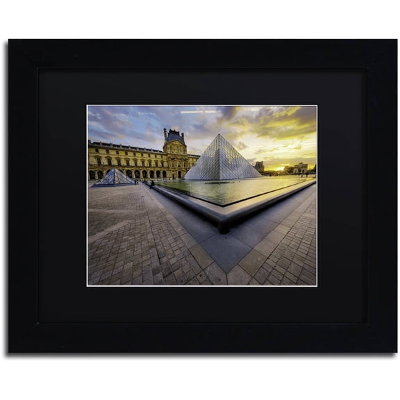 Trademark Fine Art "Geometry of the Louvre Museum" Canvas Art by Mathieu Rivrin, Black Matte, Black Frame