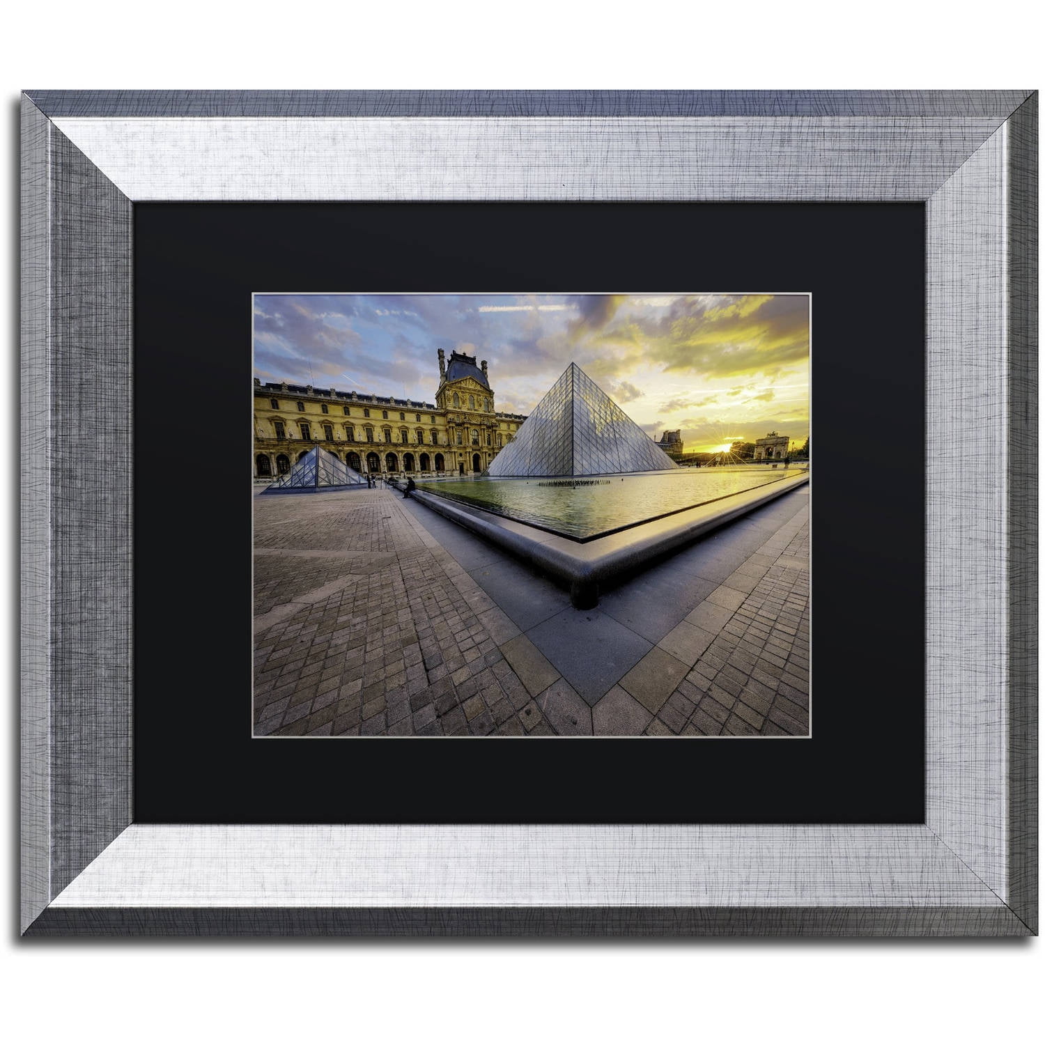 Trademark Fine Art "Geometry of the Louvre Museum" Canvas Art by Mathieu Rivrin, Black Matte, Silver Frame