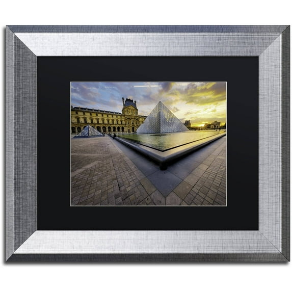Trademark Fine Art "Geometry of the Louvre Museum" Canvas Art by Mathieu Rivrin, Black Matte, Silver Frame