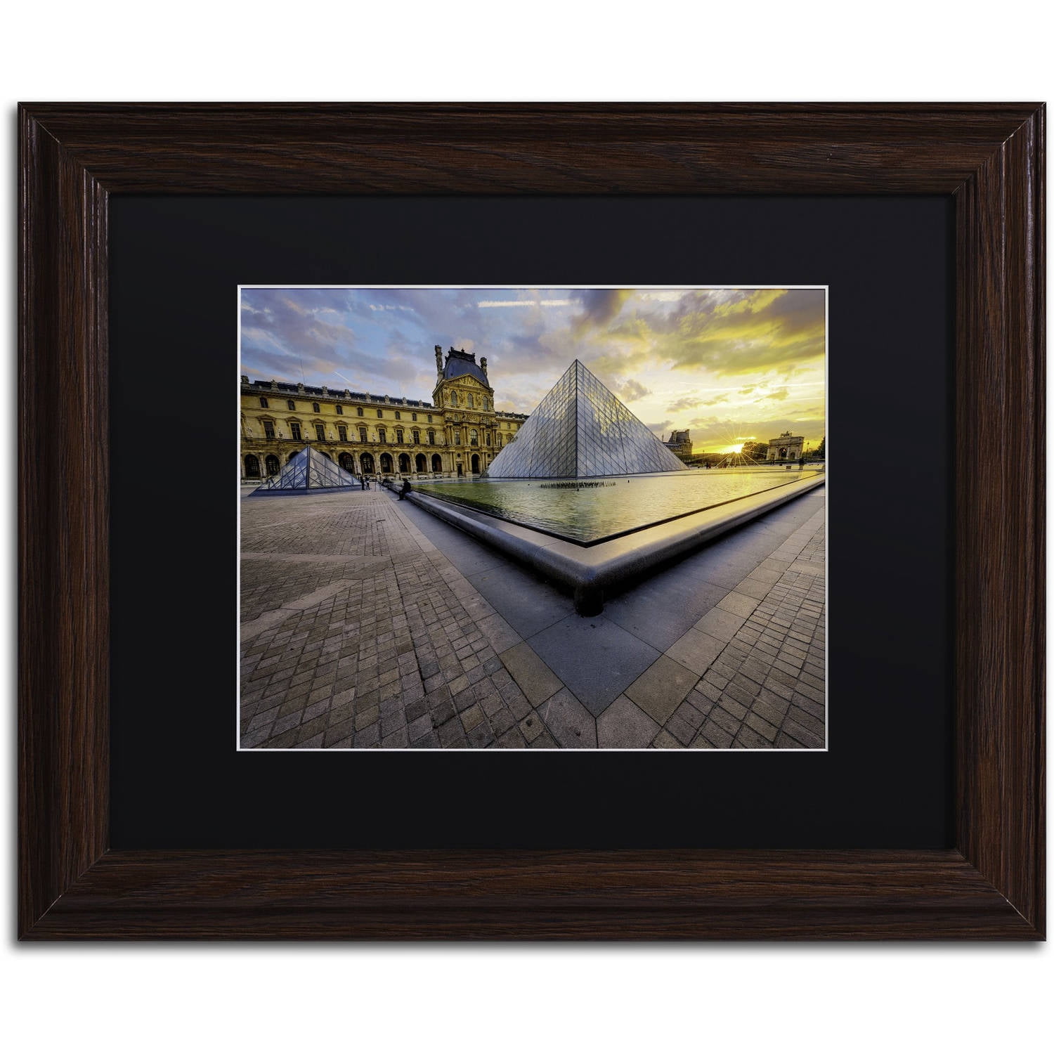 Trademark Fine Art "Geometry of the Louvre Museum" Canvas Art by Mathieu Rivrin, Black Matte, Wood Frame