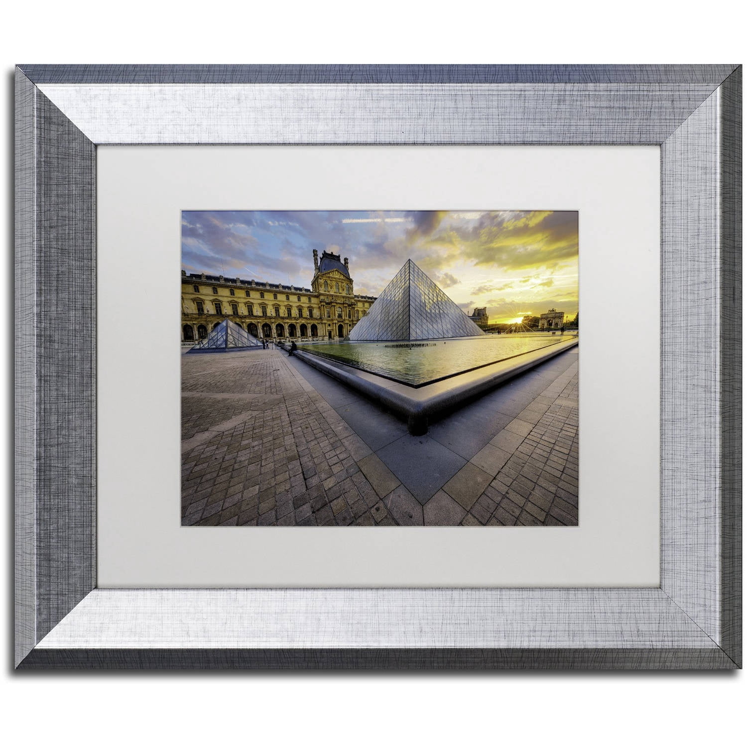 Trademark Fine Art "Geometry of the Louvre Museum" Canvas Art by Mathieu Rivrin, White Matte, Silver Frame