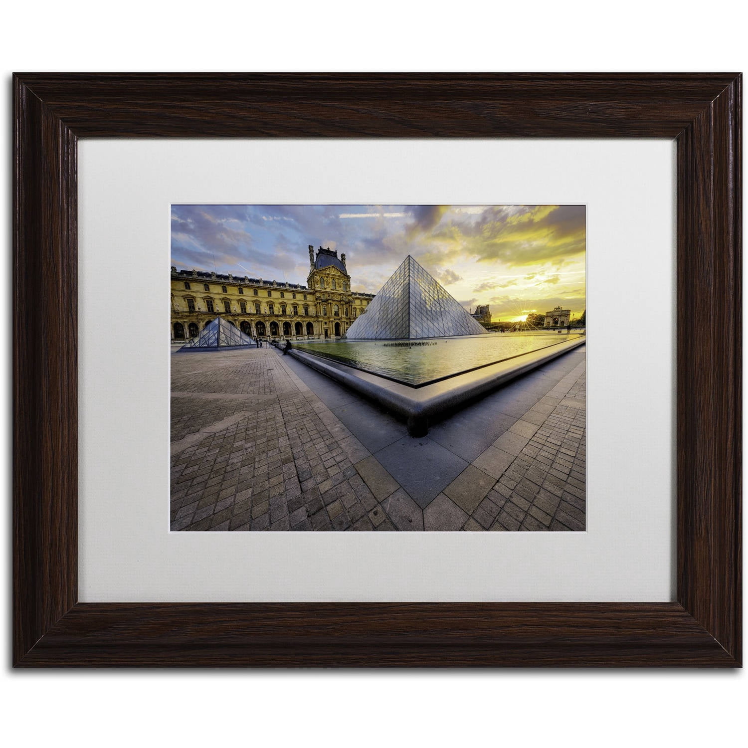 Trademark Fine Art "Geometry of the Louvre Museum" Canvas Art by Mathieu Rivrin, White Matte, Wood Frame