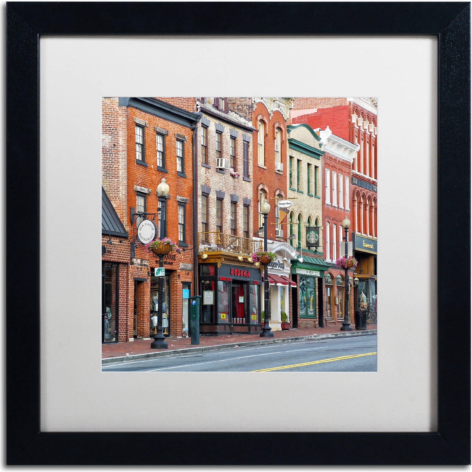 Trademark Fine Art "Georgetown Shops DC 2" Canvas Art by CATeyes, White Matte, Black Frame