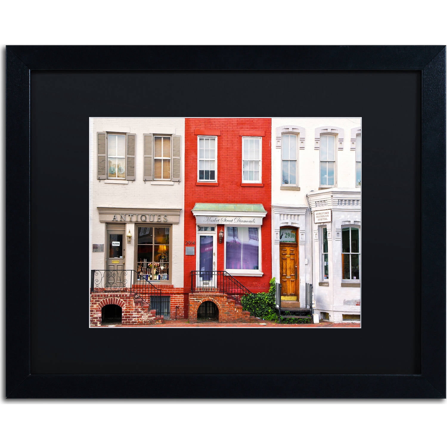 Trademark Fine Art "Georgetown Shops DC" Canvas Art by CATeyes, Black Matte, Black Frame