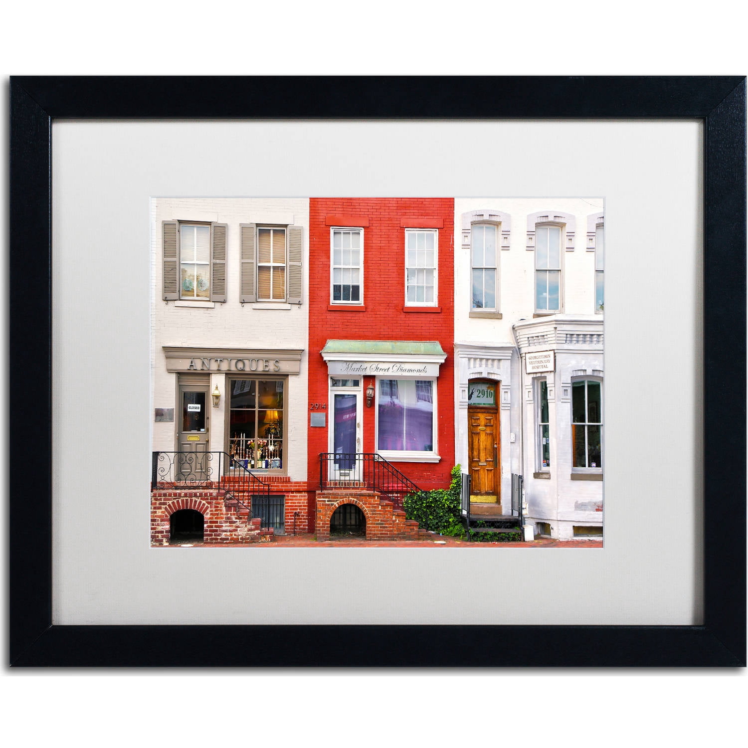Trademark Fine Art "Georgetown Shops DC" Canvas Art by CATeyes, White Matte, Black Frame