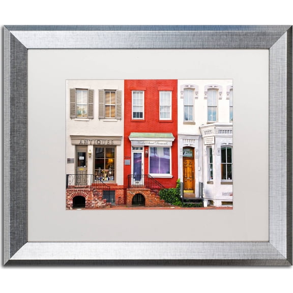 Trademark Fine Art "Georgetown Shops DC" Canvas Art by CATeyes, White Matte, Silver Frame