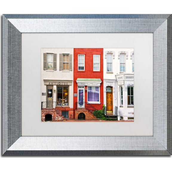Trademark Fine Art "Georgetown Shops DC" Canvas Art by CATeyes, White Matte, Silver Frame