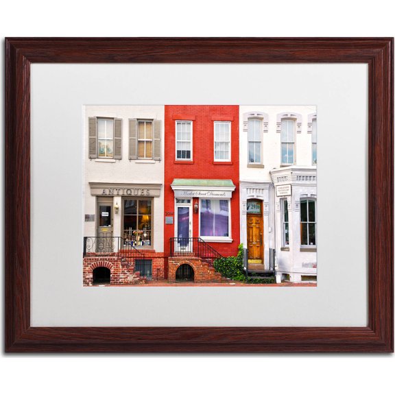 Trademark Fine Art "Georgetown Shops DC" Canvas Art by CATeyes, White Matte, Wood Frame