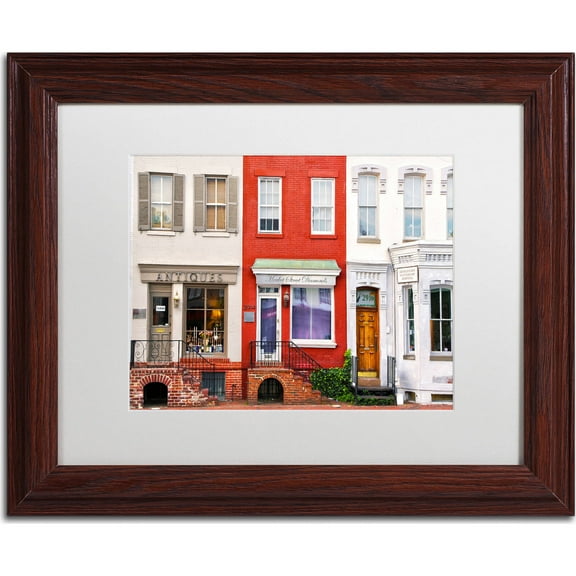Trademark Fine Art "Georgetown Shops DC" Canvas Art by CATeyes, White Matte, Wood Frame