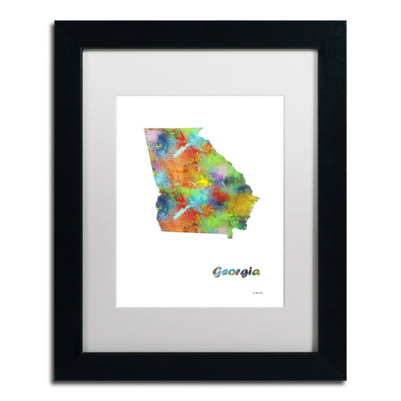 Trademark Fine Art "Georgia State Map-1" Canvas Art by Marlene Watson, White Matte, Black Frame