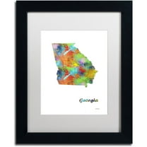 Trademark Fine Art "Georgia State Map-1" Canvas Art by Marlene Watson, White Matte, Black Frame