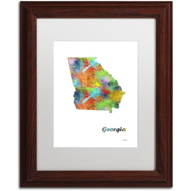 Trademark Fine Art "Georgia State Map-1" Canvas Art by Marlene Watson, White Matte, Wood Frame