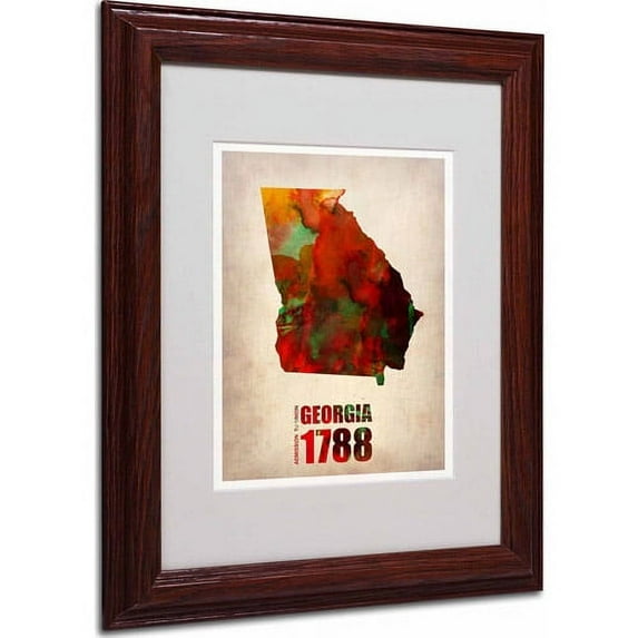 Trademark Fine Art "Georgia Watercolor Map" Matted Framed Art by Naxart, Wood Frame