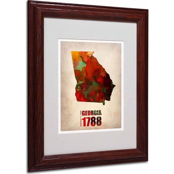 Trademark Fine Art "Georgia Watercolor Map" Matted Framed Art by Naxart, Wood Frame