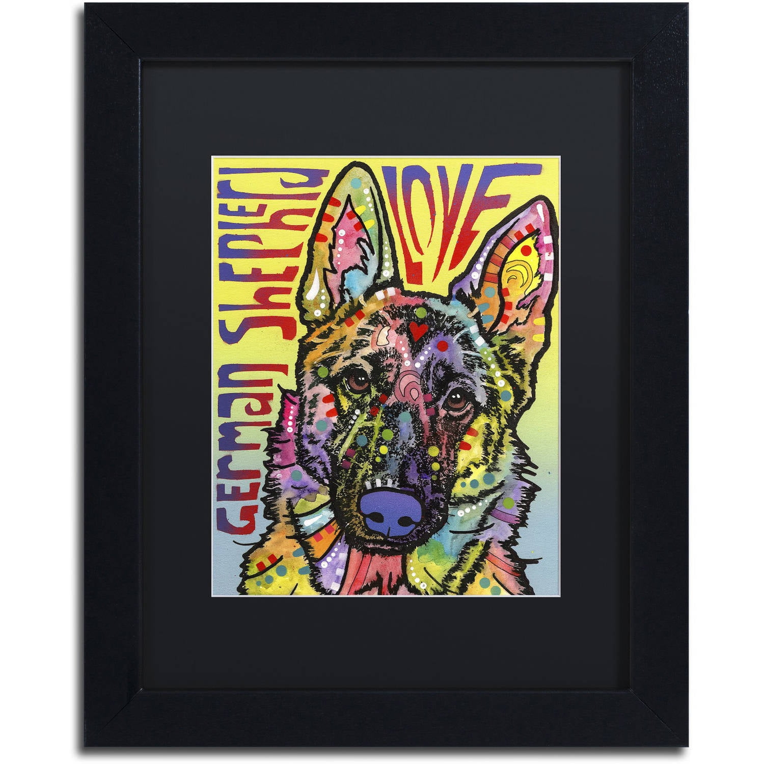 Trademark Fine Art 'German Shepherd Luv' Canvas Art by Dean Russo, Black Matte, Black Frame