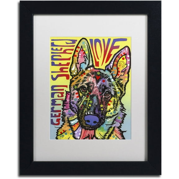 Trademark Fine Art 'German Shepherd Luv' Canvas Art by Dean Russo, White Matte, Black Frame