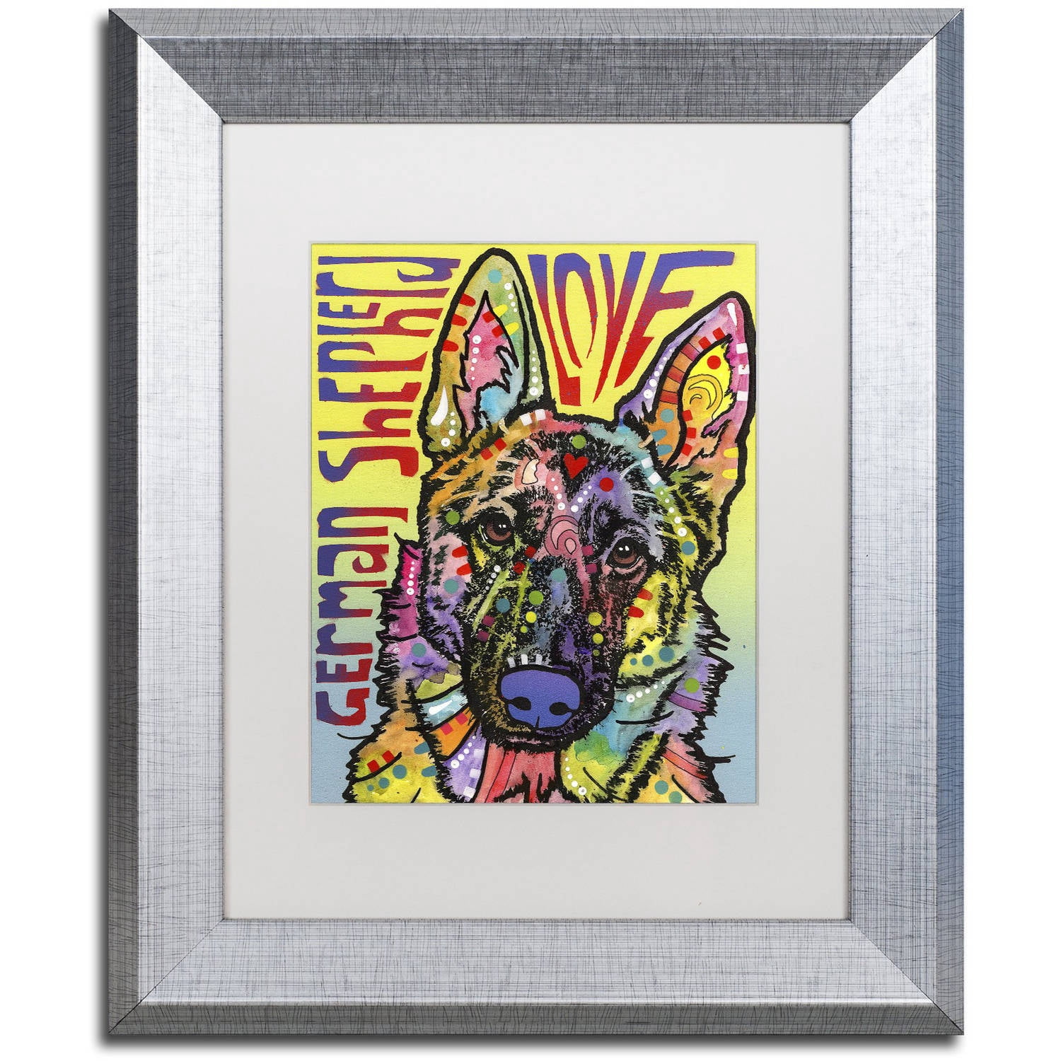 Trademark Fine Art 'German Shepherd Luv' Canvas Art by Dean Russo, White Matte, Silver Frame