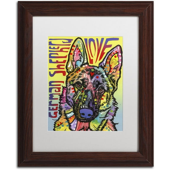 Trademark Fine Art 'German Shepherd Luv' Canvas Art by Dean Russo, White Matte, Wood Frame