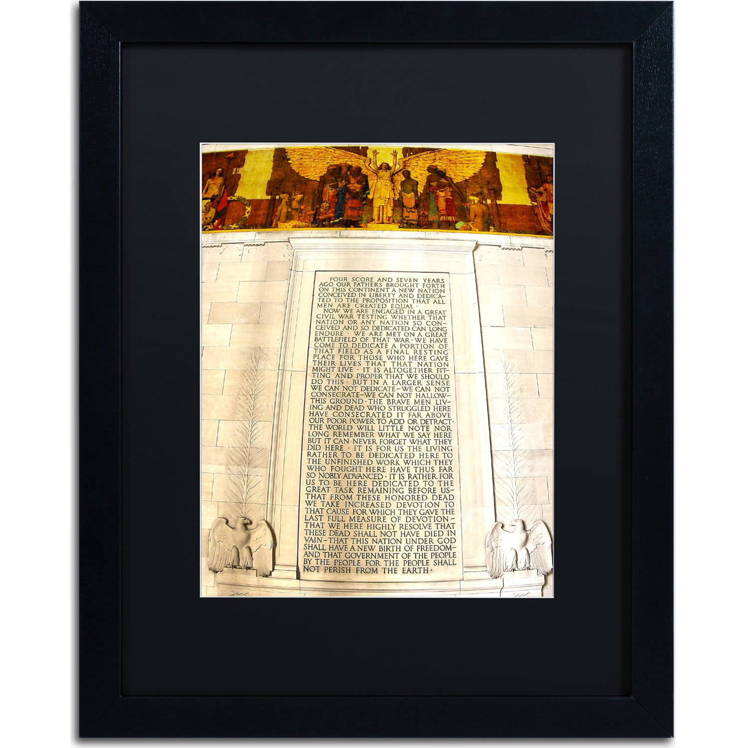 Trademark Fine Art "Gettysburg Address Lincoln Memorial" Canvas Art by CATeyes, Black Matte, Black Frame