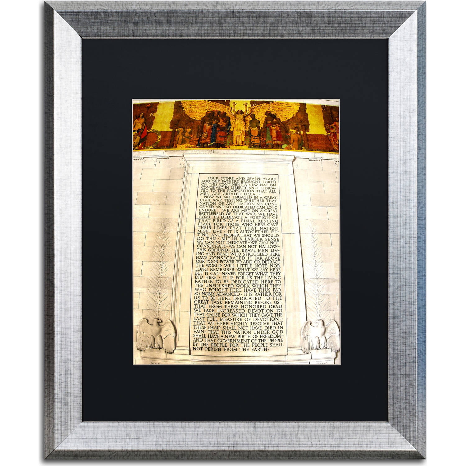 Trademark Fine Art "Gettysburg Address Lincoln Memorial" Canvas Art by CATeyes, Black Matte, Silver Frame