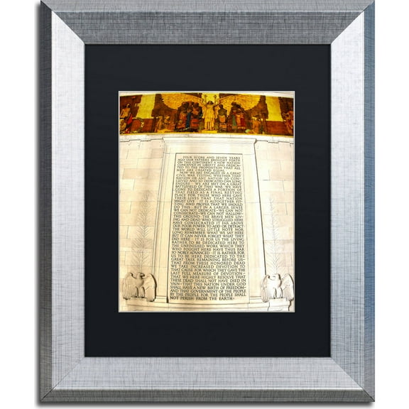 Trademark Fine Art "Gettysburg Address Lincoln Memorial" Canvas Art by CATeyes, Black Matte, Silver Frame
