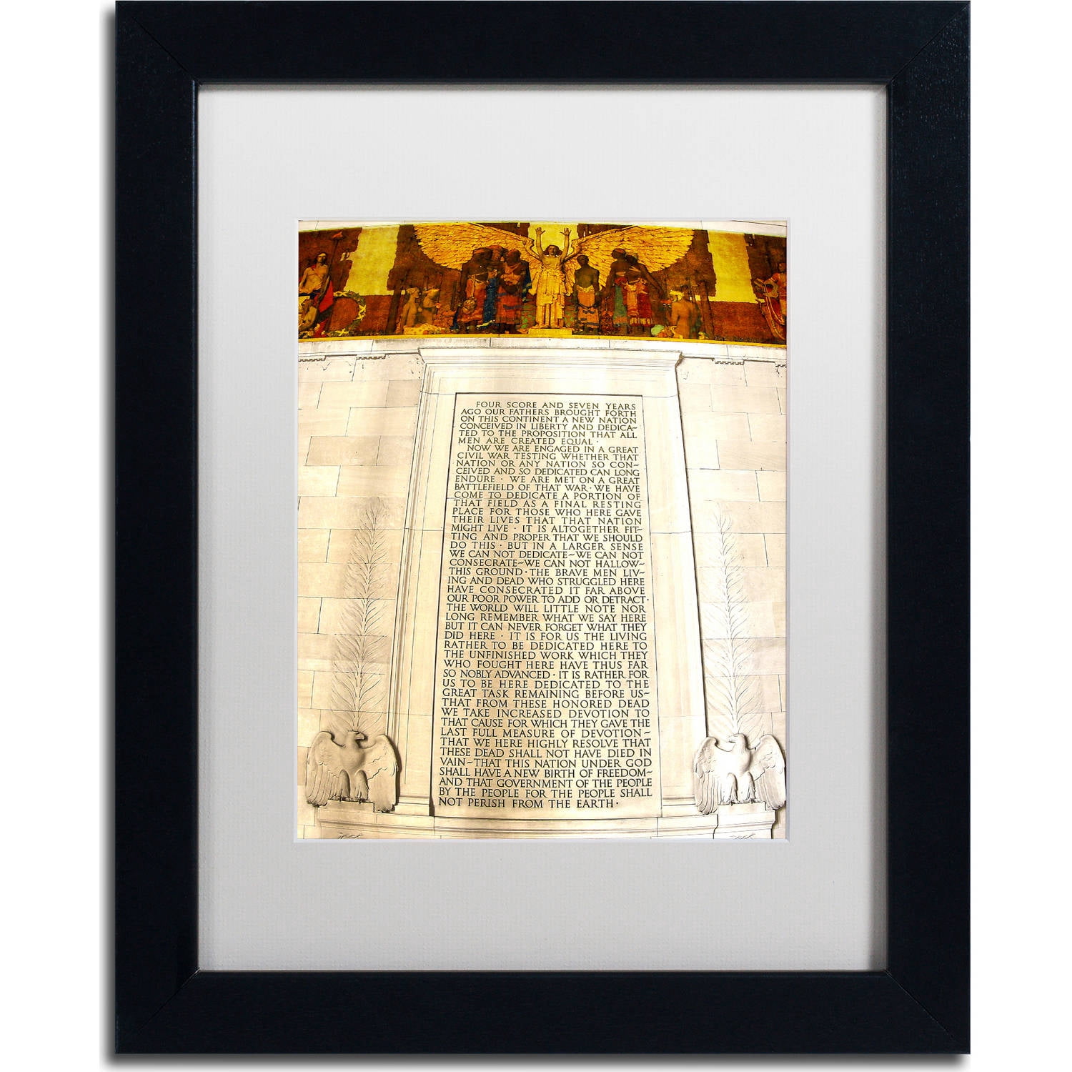 Trademark Fine Art "Gettysburg Address Lincoln Memorial" Canvas Art by CATeyes, White Matte, Black Frame