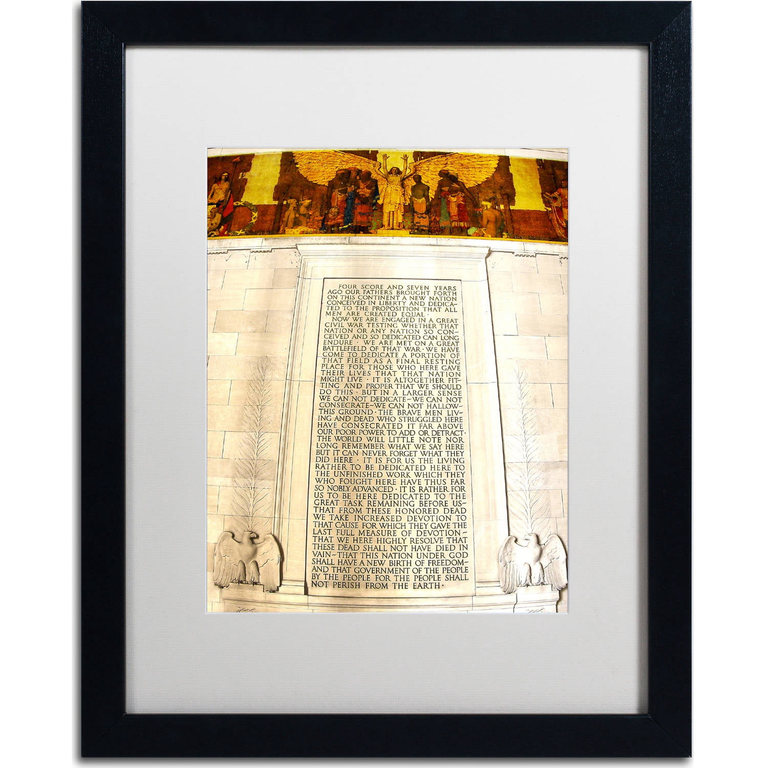 Trademark Fine Art "Gettysburg Address Lincoln Memorial" Canvas Art by CATeyes, White Matte, Black Frame