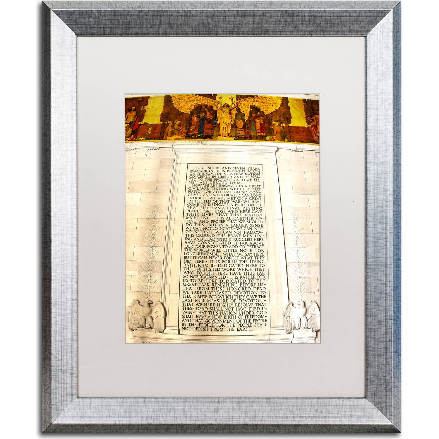 Trademark Fine Art "Gettysburg Address Lincoln Memorial" Canvas Art by CATeyes, White Matte, Silver Frame