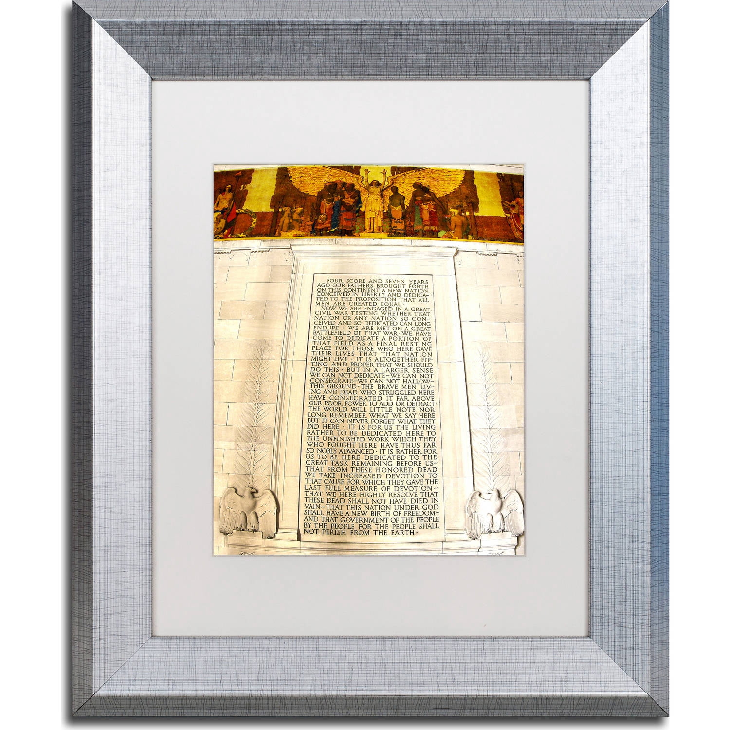 Trademark Fine Art "Gettysburg Address Lincoln Memorial" Canvas Art by CATeyes, White Matte, Silver Frame