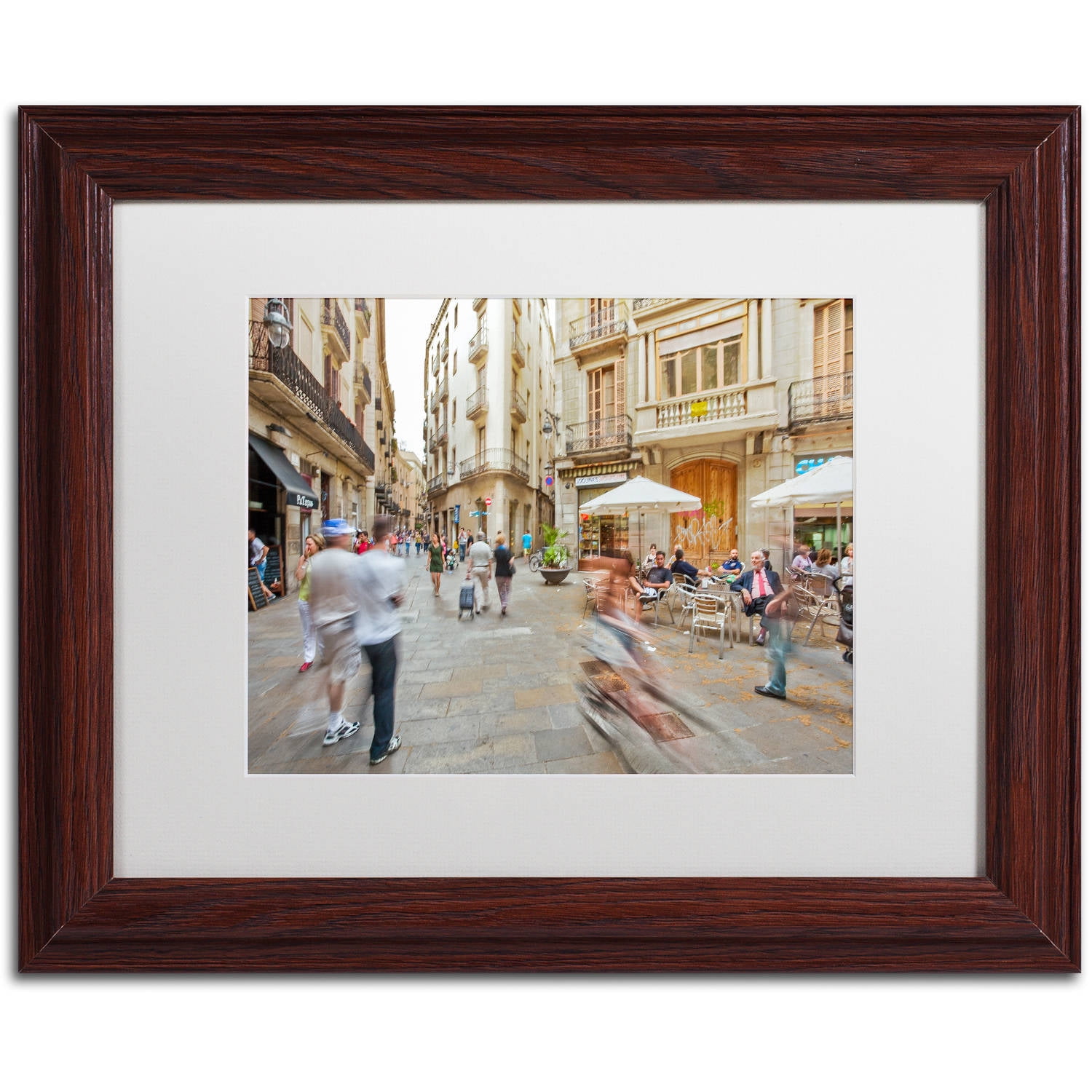 Trademark Fine Art "Ghost Biker Rides Gothic Barcelona" Canvas Art by Yale Gurney, White Matte, Wood Frame
