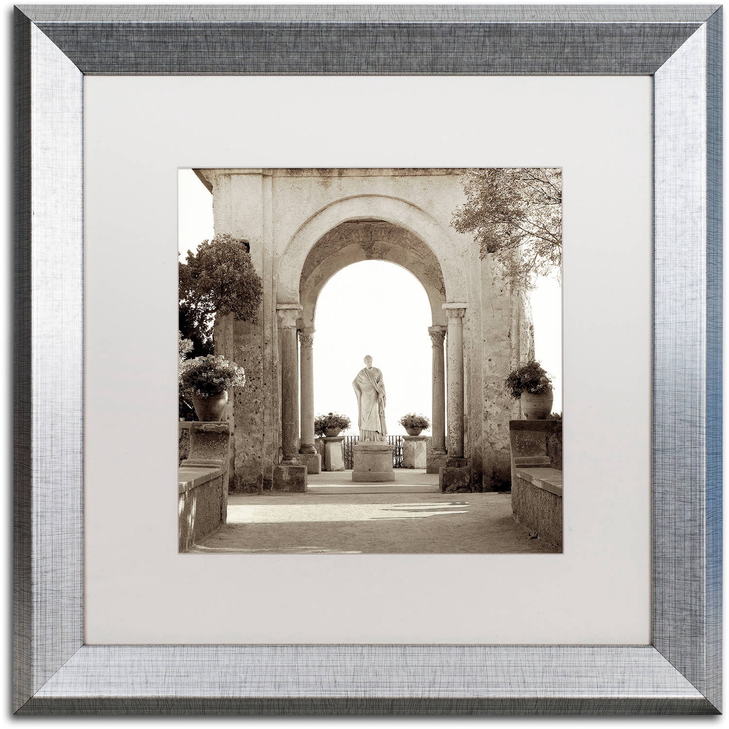 Trademark Fine Art "Giardini Italiano VIII" Canvas Art by Alan Blaustein, White Matte, Silver Frame