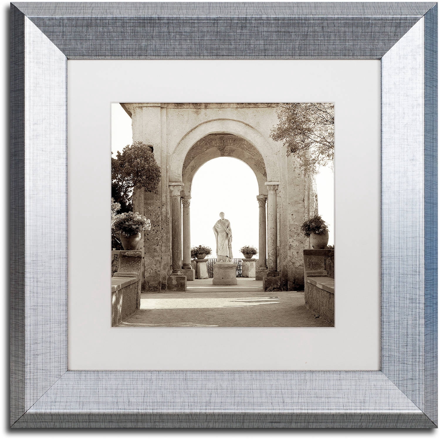Trademark Fine Art "Giardini Italiano VIII" Canvas Art by Alan Blaustein, White Matte, Silver Frame