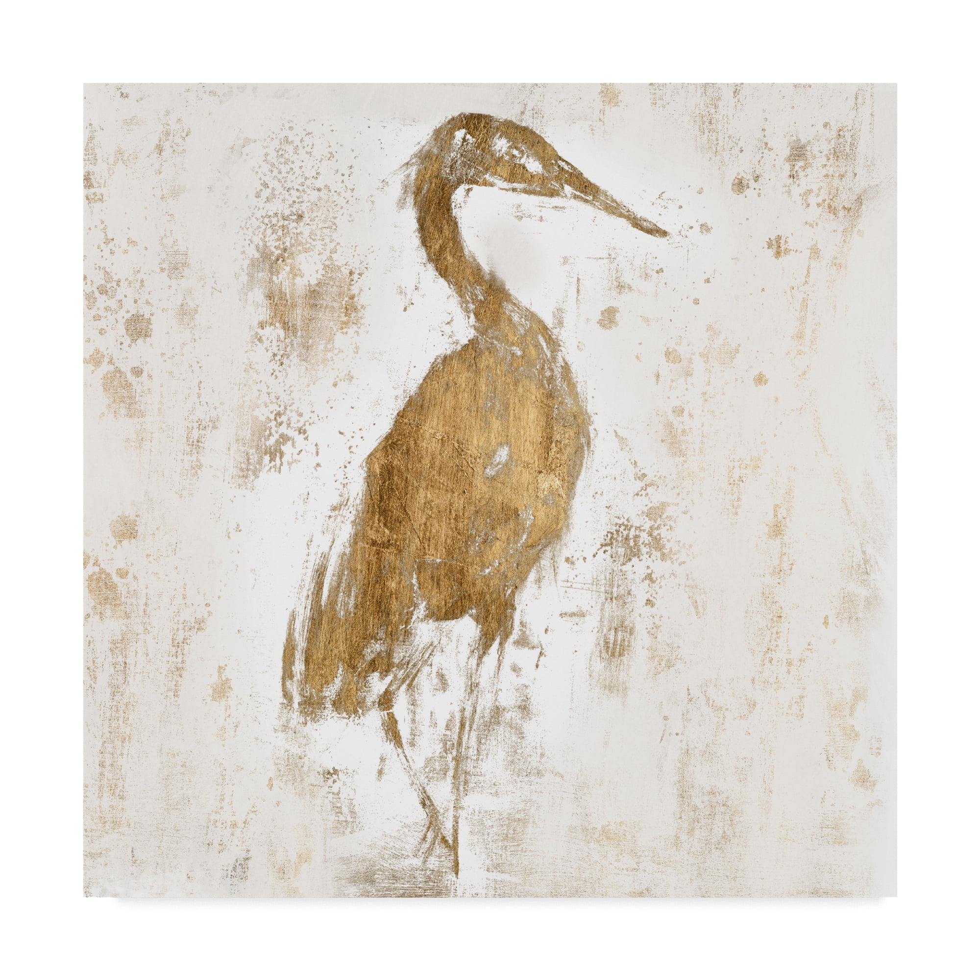 Gilded Heron Gold and White Canvas Art with Wood Frame
