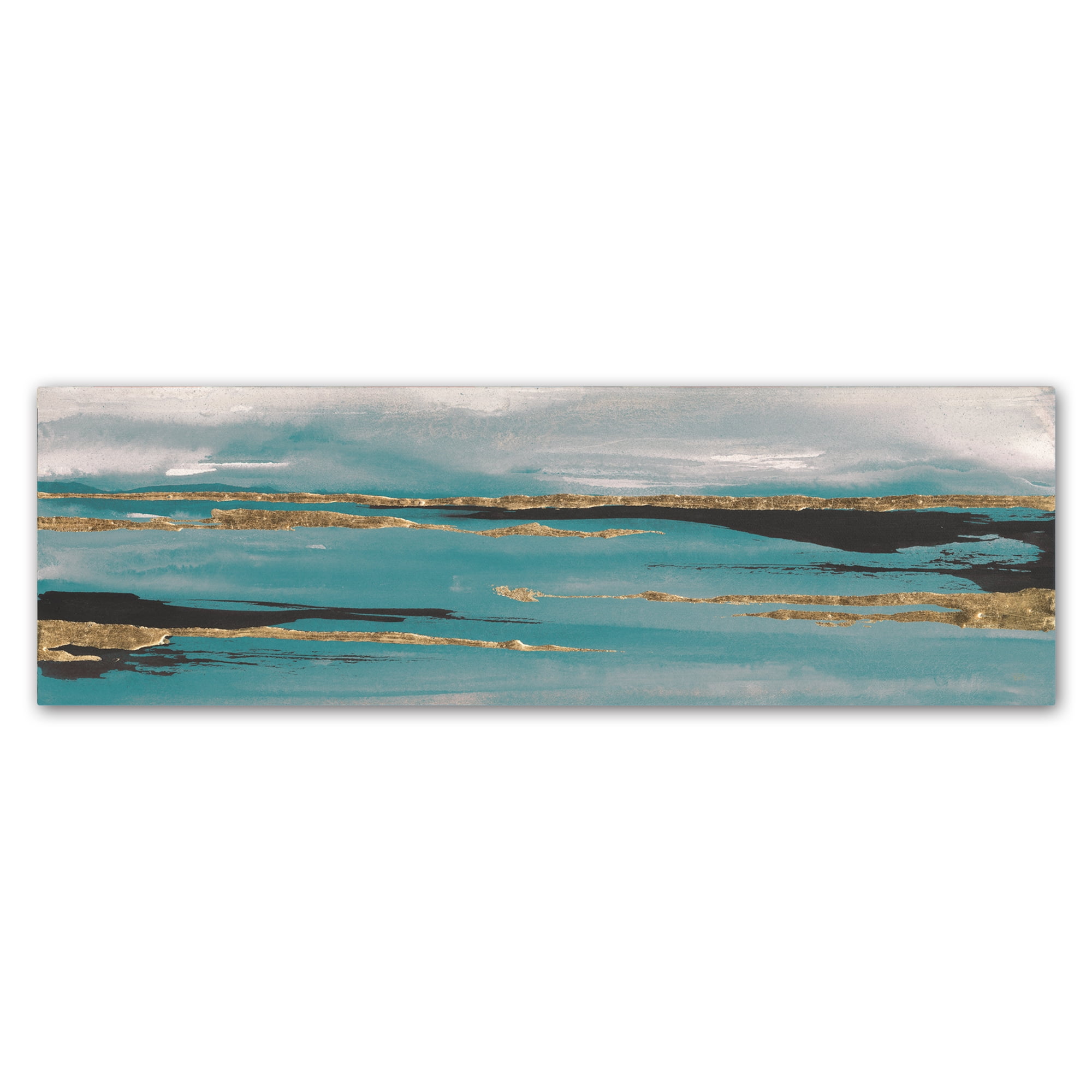 Teal and Grey Abstract Canvas Art with Gold Accents