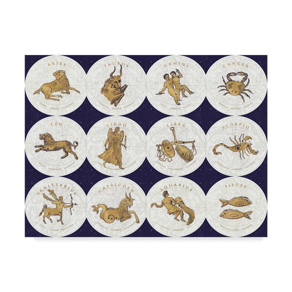 Trademark Fine Art 'Gilded Zodiac Signs' Canvas Art by Sue Schlabach