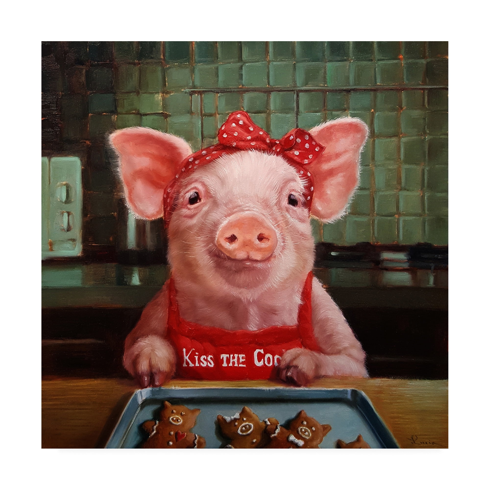 Trademark Fine Art 'Gingerbread Pigs' Canvas Art by Lucia Hefferna