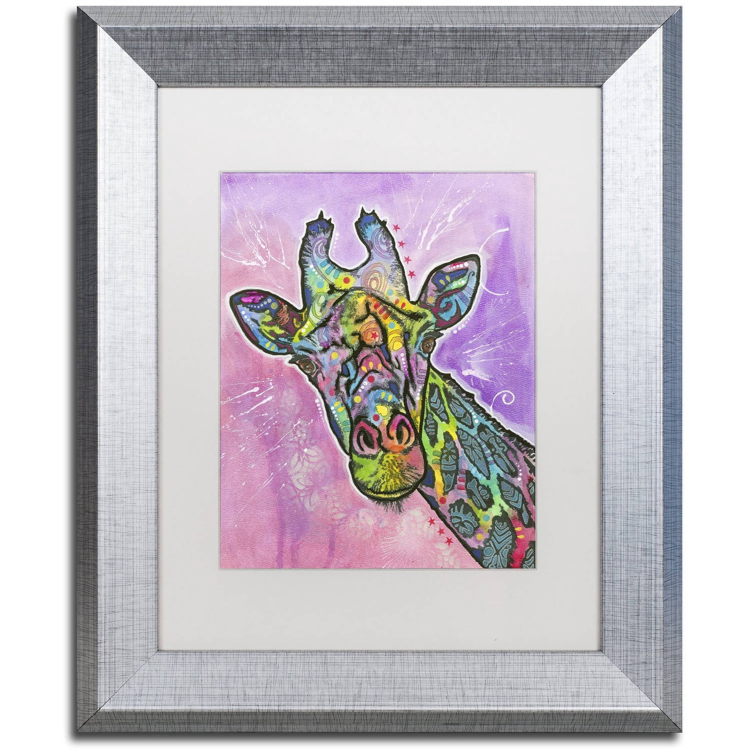 Trademark Fine Art "Giraffe" Canvas Art by Dean Russo, White Matte, Silver Frame