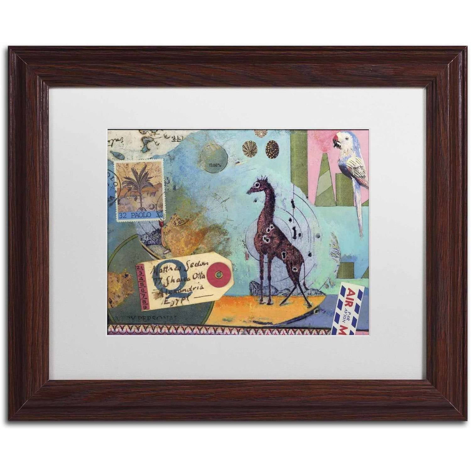 Trademark Fine Art 'Giraffe' Canvas Art by Nick Bantock, White Matte, Wood Frame